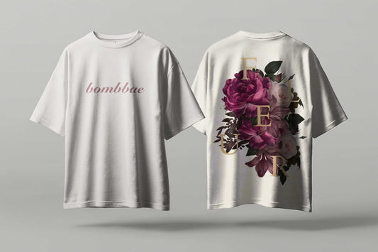 Bombbae Fleur Oversized Tee – 240 GSM French Terry Cotton | Elegant Floral Streetwear